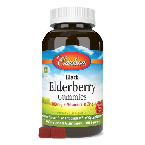 Carlson - Black Elderberry Gummies, with Vitamin C & Zinc, Immune Support, 120 Gummies