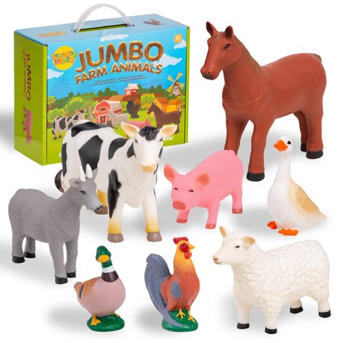 Learning Minds Set of 8 Jumbo Farm Animal Figures - Farm Animals for Toddlers Age 1-3 - Farm Toys for Toddlers 1-3 - Toy Animals for Kids Age 18 Months Plus - Animal Toys for Kids 1,2,3 Years Old