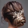 Heread Crystal Bride Wedding Hair Pins Silver Pearl Bridal Head Piece Rhinestones Hair Accessories for Women and Girls (Pack of 2)