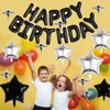 Happy Birthday Banner Balloons Mylar Foil Letter Balloons 3D Silver Star Balloon 3D Black Star Balloon Kids Boys Girl Adults Birthday Party Decorations (27Pcs)