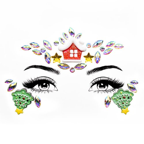 Christmas Cospaly Face Jewels Costume Santa Claus Snowman Christmas Tree Festival Face Gems Stick Rhinestone Tattoo Stickers Pasties Self Adhesive Temporary Tattoos for Party (Christmas tree)