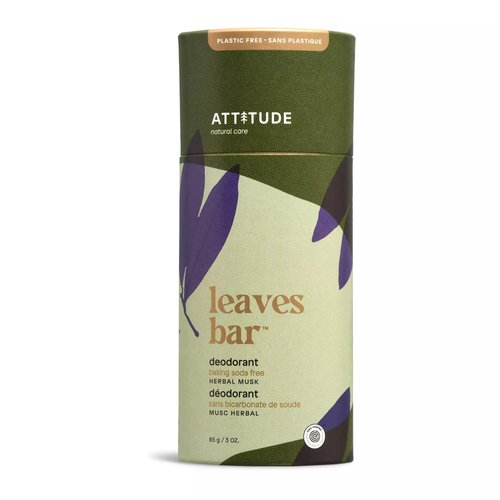 ATTITUDE Plastic-Free Deodorant, Aluminum Free, Baking-Soda Free, EWG Verified Body Care, Vegan and Cruelty-free, Herbal Musk, 3 Ounces