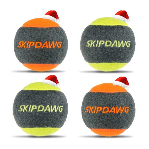 SKIPDAWG Squeaky Dog Tennis Balls, 4 Packs 2.5'' Fetching Tennis Ball Dog Toys, Interactive Dog Toys for Small/Medium Dogs Training, Non Toxic Material Dog Balls Fits Ball Launchers
