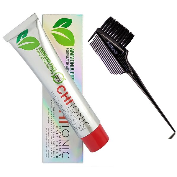 shallow CHl Ionic Permanent Shine Cream Haircolor Dye, Ammonia-Free, PPD-Free (w/ Sleek 3-in-1 Comb Brush) Creme Hair Color (50-6W)