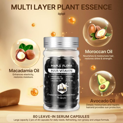 Maple Flora Hair Vitamin Serum Capsule, Hair Treatment Serum, Enriched with Moroccan Macadamia Avocado Oils, Vitamins A C E Pro B5, No Rinse and Safe for All Hair- 2 Bottles