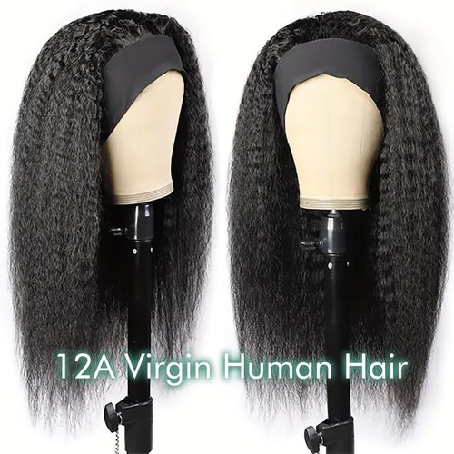 Zealady Kinky Straight Headband Wig Human Hair For Black Women 180 Density Yaki Straight Headband Wig Human Hair Glueless Human Hair Wigs 22 inch