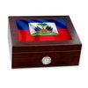 ExpressItBest Premium Desktop Humidor - Glass Top - Flag of Haiti (Haitian) - Waves Design - Cedar lined with humidifier & front mounted hygrometer.