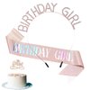 Docooniver Rose Gold Birthday Headband for Women,Birthday Girl Sash and Crown for Girls and Women,Birthday Gift for Her,Happy Birthday Cake Topper,Accessories for Birthday Decorations.