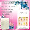 Press on Nails Almond Spring 24Pcs Glossy Full Cover Acrylic Medium False Nails with Flower Designs Artificial Reusable Almond Fake Nails with Charm Glue Stick on Fingernails for Women Girls