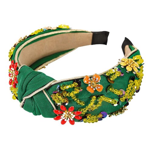 Yusier Rhinestone Crystal Wide Headbands for Women Knot Turban Fashion Vintage Hairband Handmade Jewelry Girls Hair Accessories (Green)