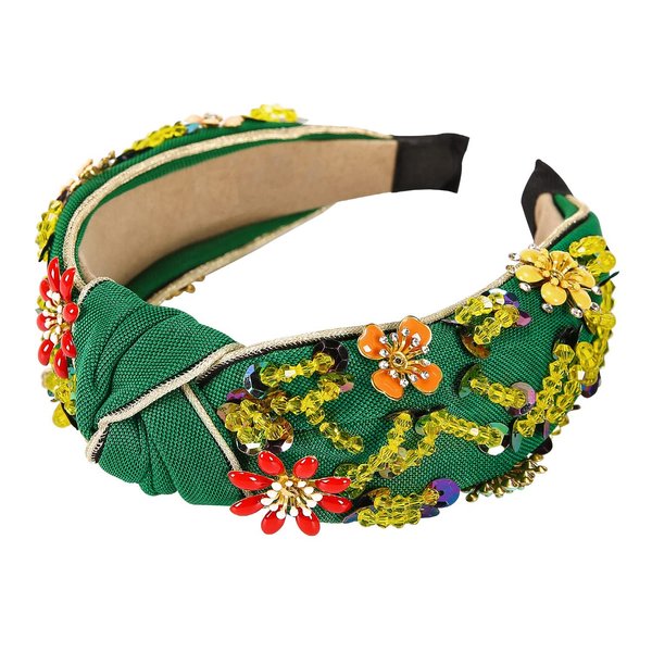 Yusier Rhinestone Crystal Wide Headbands for Women Knot Turban Fashion Vintage Hairband Handmade Jewelry Girls Hair Accessories (Green)