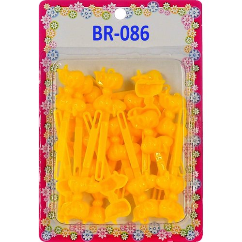 Tara Girls Super Cute Self Hinge Plastic Mulit Design Hair Barrettes Selection. 20pc yellowmix bow shape.