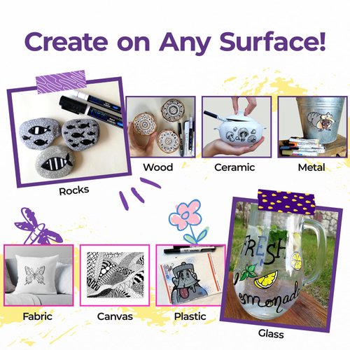 PINTAR | 6 PACK | Black Acrylic Paint Markers Fine Tip | Leather, Shoes, Rock Painting, Wood, Glass | Acyrlic Paint Pens | Pack of 6, 1mm