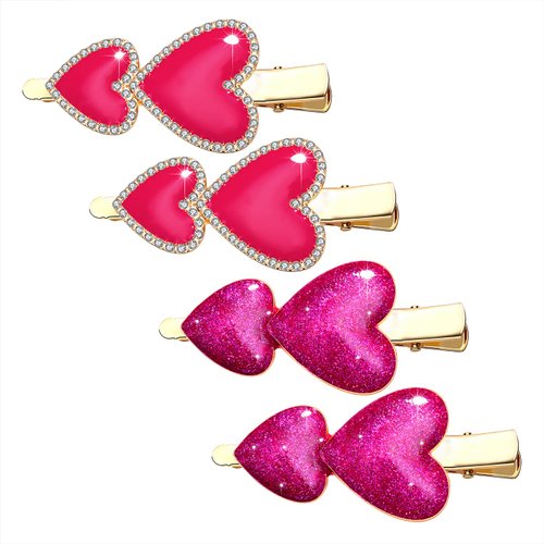 Valentine’s Day Heart Hair Clips Glitter Rhinestone Lovely Heart Hairpin Sparkly Enamel Double Heart Alligator Barrette for Woman Girl Headwear Accessories Valentine's Gift
