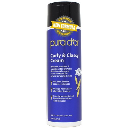 PURA D'OR Curly & Classy Leave-In Cream (8oz) Hydrating and Defining Formula for Natural or Treated Curls, Enriched with Organic Aloe Vera, Coconut Oil, Bergamot Oil, & Apple Fruit Extract