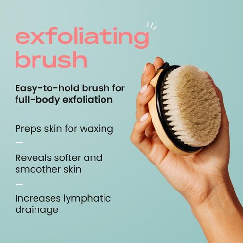 KoluaWax Exfoliating Brush, Body Scrubber for Wet or Dry Brushing, Waxing Prep for Skin and Ingrown Hair, Soft Bristle for Scrubbing, Lymphatic Drainage and Blood Circulation Improvement