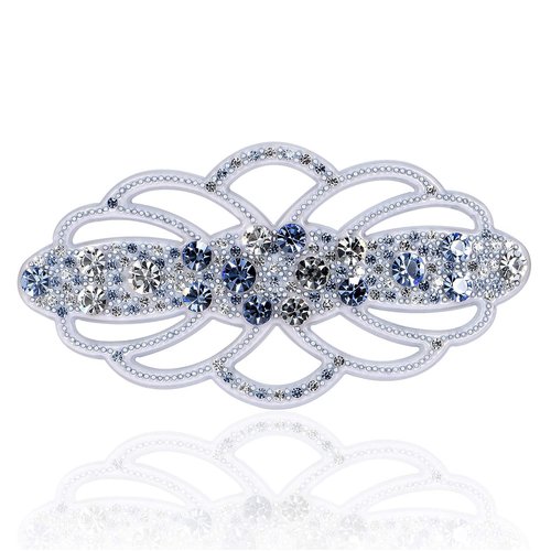 Victorian Styled Flower Austrian Rhinestone Crystal Headpiece Hair Clip Barrette Ponytail Holder Jewelry Black or Blue C7568 (Ice Blue)