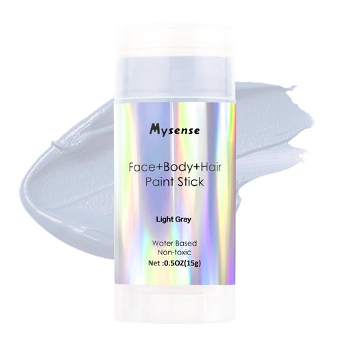 Mysense Light Gray Face Body Hair Paint Stick,Water Based Washable Temporary Hair Color,Non-toxic Cream Body Paint for Adults and Kids Halloween Cosplay Skull Zombie Goth Raven Makeup,0.5oz