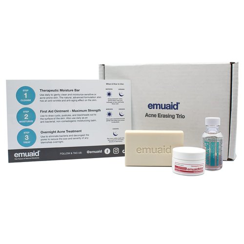 EMUAID Acne Erasing Trio - EMUAID Therapeutic Moisture Bar, EMUAID Overnight Acne Treatment, EMUAIDMAX First Aid Ointment, Calms Cystic Acne, Reduces Acne Scars, Spots, and Blackheads Overnight