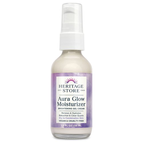 HERITAGE STORE Aura Glow Face Moisturizer for Dry Combination Skin - Gel Facial Moisturizer Brightens, Firms Skin’s Appearance, Adds Radiance w/Bakuchiol, Clear Quartz, Vegan, 60-Day Guarantee, 1.9oz