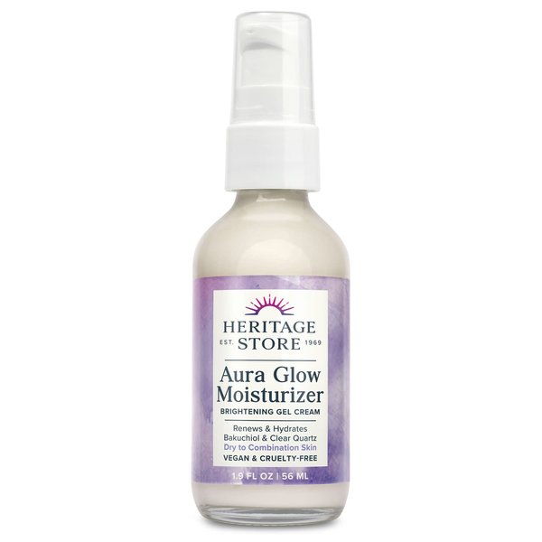 HERITAGE STORE Aura Glow Face Moisturizer for Dry Combination Skin - Gel Facial Moisturizer Brightens, Firms Skin’s Appearance, Adds Radiance w/Bakuchiol, Clear Quartz, Vegan, 60-Day Guarantee, 1.9oz