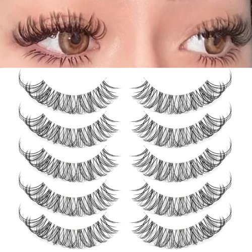 DSLONG Cat Eye Lashes Looks Like Eyelash Extensions, Russian Strip Clear Band Natural Look Wispy Lashes, D Curl Volume Cross Multi layered Invisible Band Eyelashes (02B)