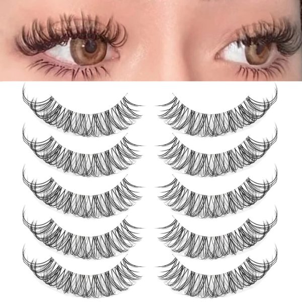 DSLONG Cat Eye Lashes Looks Like Eyelash Extensions, Russian Strip Clear Band Natural Look Wispy Lashes, D Curl Volume Cross Multi layered Invisible Band Eyelashes (02B)