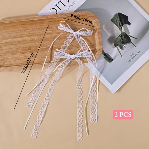 Piriuuo 2 Pcs White Hair Lace Bows for Hair, Tulle Bowknot Lace Hair Bow Clips White Lace Bow Elegant White Hair Bow White Hair Ribbon White Bow Clip Coquette White Hair Accessories for Women