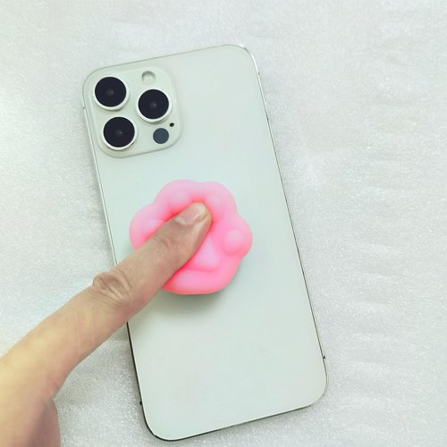 Cute Soft Gel Squishy Phone Grip, Squeezeable Phone Grip, Kawaii 3D Pink Paw Phone Holder Stand Compatible with iPhone and Kindle, Phone Charm and Accessories for Women