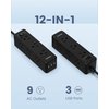 Power Strip Surge Protector, 9 Widely Spaced Outlets with 3 USB Ports, 3 Side Outlet Extender with 6.5 Ft Extension Cord, 1050 Joules, Flat Plug, Wall Mount Charging Station for Home Office Dorm Black