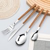 Stainless Steel Flatware Set for 4, Cutlery Utensils Set with Simulated Wooden Handle Include Knives Forks Spoons Service for 4, Mirror Polished and Dishwasher Safe (Silver)