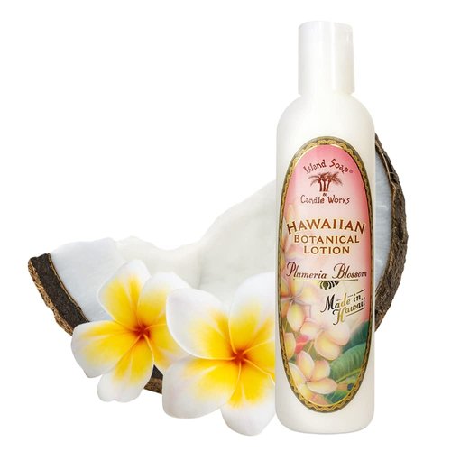 Island Soap and Candle Works Plumeria Blossom Scented Body Lotion for Men and Women, Paraben Free Body Moisturizer - Hydrating Hawaiian Skincare - 8.5 Fl Oz. Bottle