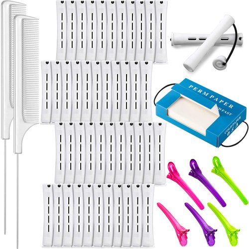 WILLBOND Hair Styling Kit: 48 Plastic Wave Rods, 2 Steel Pintail Combs, 350 Perm Papers, 6 Duck Bill Clips (White)