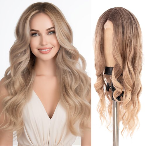 Long Ombre Blonde Wigs for Women: Middle Part Wavy Wig - Natural Looking Synthetic Heat Resistant Fiber Wig For Event Party Cosplay Daily 26IN(Ombre Blonde)