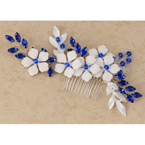 Alilang Flower Bride Wedding Hair Comb Silver Side Comb Blue Crystal Bridal Hair Piece Hair Jewelry Bridal Hair Accessories