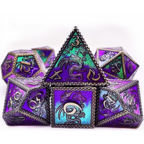 HAOMEJA Dungeons and Dragons Dice DND Dice Set D and D Dice Metal 6 Sided Polyhedral Dice for Pathfinder MTG Board Games Roll Playing Dice D&D Dice Set D20 D12 D10 D8 D6 D4 (Silver Blue Purple)