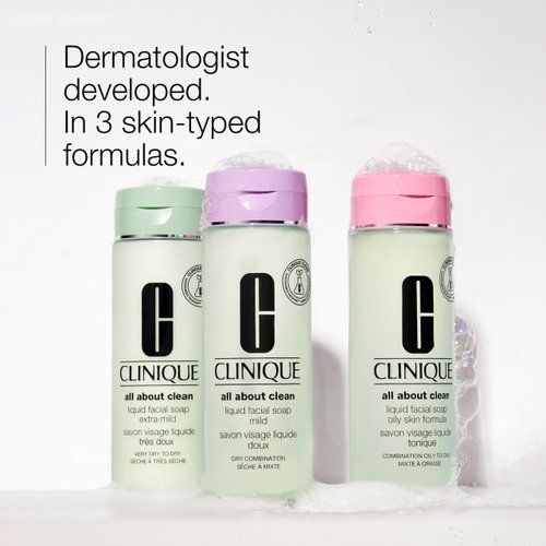 Clinique 3-Step All About Clean Liquid Gentle Facial Cleanser Soap For Dry Combination Skin Types, Mild, 13.5 Fl Oz