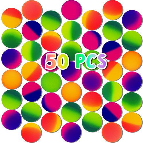 Whkvnng 50Pcs 32mm Bouncy Balls for Kids,Rubber High Bouncy Balls,Bright Assorted Multicolor Bouncing Balls for Boys Girls,Kids Party Favors Gifts,School Carnival Prizes