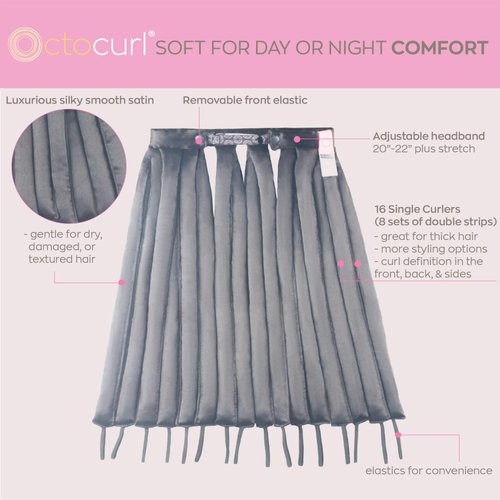 Octocurl: Soft No Heat Hair Curlers for Overnight (Long Hair, Satin - It’s Pitch Black)
