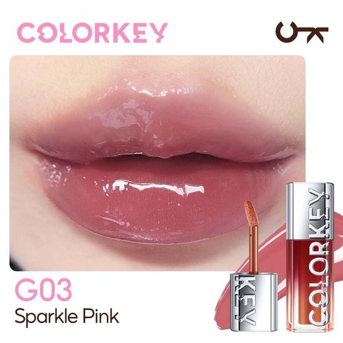 COLORKEY 3D Plump Oil Lip Gloss, High-shine Finish, Lip Tint, Moisturizing, Non-Sticky, Clear and Natural, Glassy Shine(G03 Sparkle Pink, 3ml)