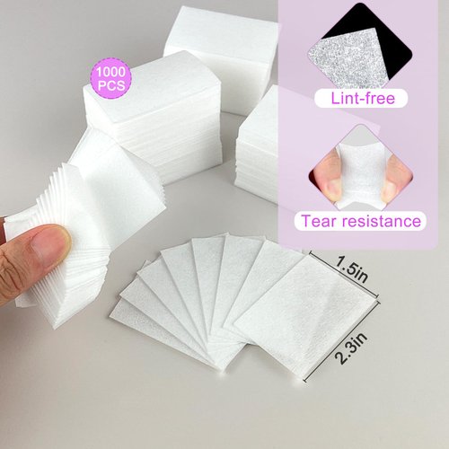 1000 Pcs Lint Free Nail Wipes Gel Nail Polish Remover Pads - Absorbent Cotton Pads For Nail Polish Removal, Nail Prep & Nail Care - Come With 2 Pcs Cuticle Pushers - Home Manicure & Nail Salon Use