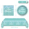 Teal and Silver Tableware set, Blue Happy Birthday Theme 20 Plates and 20 Napkins and Tablecloths 71 '' x 42 '' for Girls Women Silver Glitter Birthday Party Supplies
