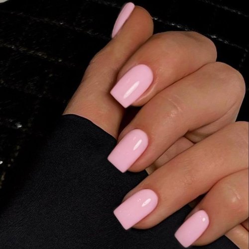 KQueenest 30 PCS Baby Pink Press on Nails Short Medium Square Fake Nails Acrylic, Salon Colored Gel Glue on Nails, Reusable Short Coffin False Nails Set, Varied Sizes for Women Finger Decoration