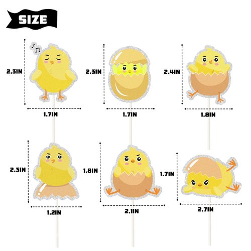 Chick Dessert Cupcake Topper,18pcs Farm Animal Baby Shower Children Birthday Party Decorations,Little Chick Sign Kids Easter Party Favors