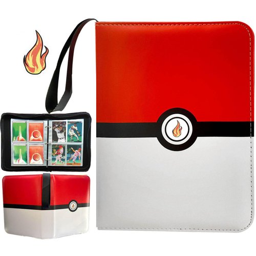 CTPOKO Card Binder for Trading Cards, Card Holder 4 Pocket 50 Removable Sleeves 400 Cards Zipper Binder, Portable Cards Binders Collector Album Book, Toys Gifts for Kids Boys Girls(Flame)