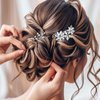 Mabor 4Pcs Rhinestone Bridal Hair Clip Decorative Crystal Faux Flower Hair Pins Sparkly Silver Headpiece Accessories for Wedding Party Prom Bling Barrette for Women Girls Bridesmaid Bride