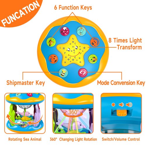 Baby Toys 6 to 12 Months, 4 in 1 Musical Rotating Projector, Tummy Time Light Up Infant Toys for 6-9 12-18 Months, Learning Toy Birthday Gifts for Baby Toddlers 1 2 3 Years Old Boys & Girls