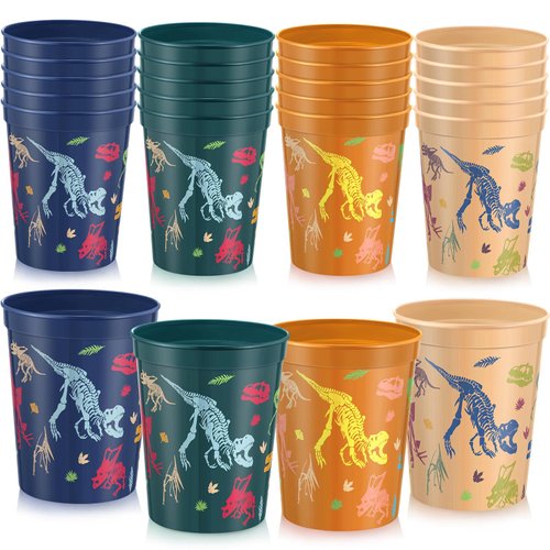 Nuanchu 24 Pack Dinosaur Party Plastic Cups 16 oz Dinosaur Birthday Party Supplies Dinosaur Tumbler Cup Dinosaur Party Supply Reusable Plastic Party Cup for Kid Dinosaur Party Favor Decoration 4 Color