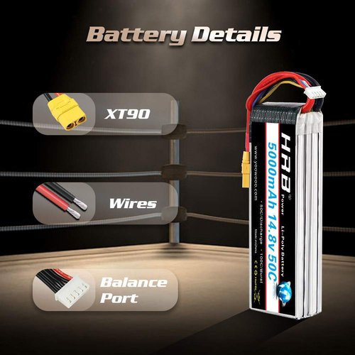 HRB 4S 5000mAh Lipo Battery XT90 50C 14.8V RC Lipo Battery Compatible with RC Car Truck Helicopter Airplane Quadcopter Boat