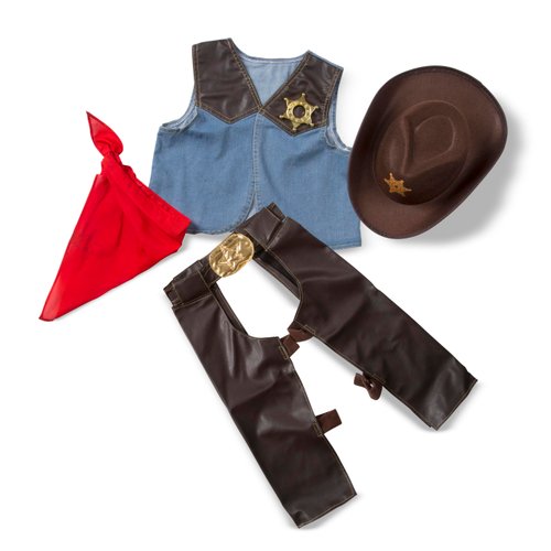 Melissa & Doug Cowboy Role Play Costume Set (5 pcs) - Includes Faux Leather Chaps